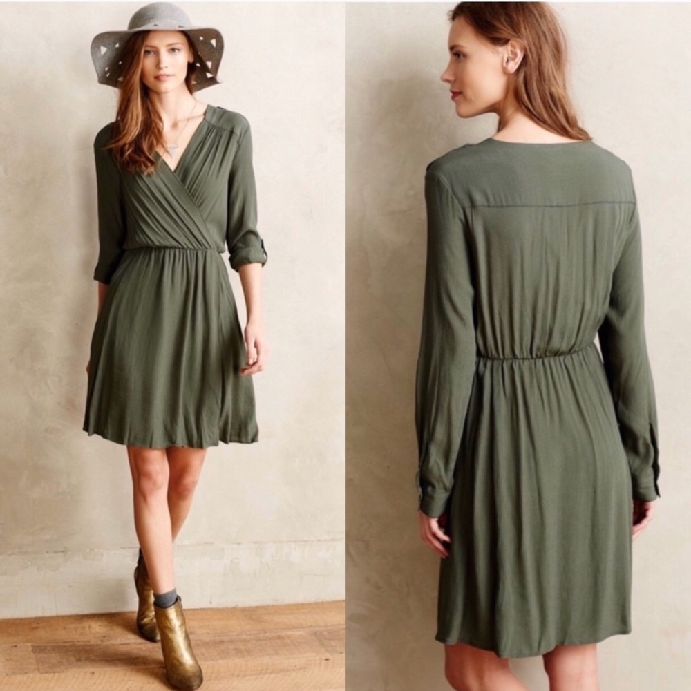 NWT Anthropologie Maeve Lene Green Faux Wrap Dress